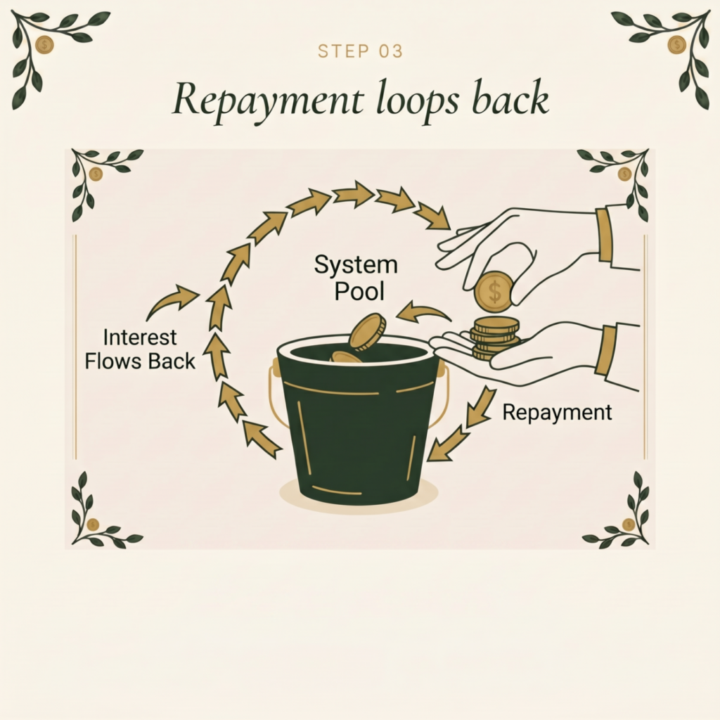 Step 3: repay yourself, so interest flows back into the pool